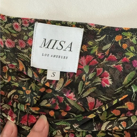 MISA Rebecca Tiered Ruched Floral Chiffon Dress Short Sleeve Size Small - Picture 13 of 15